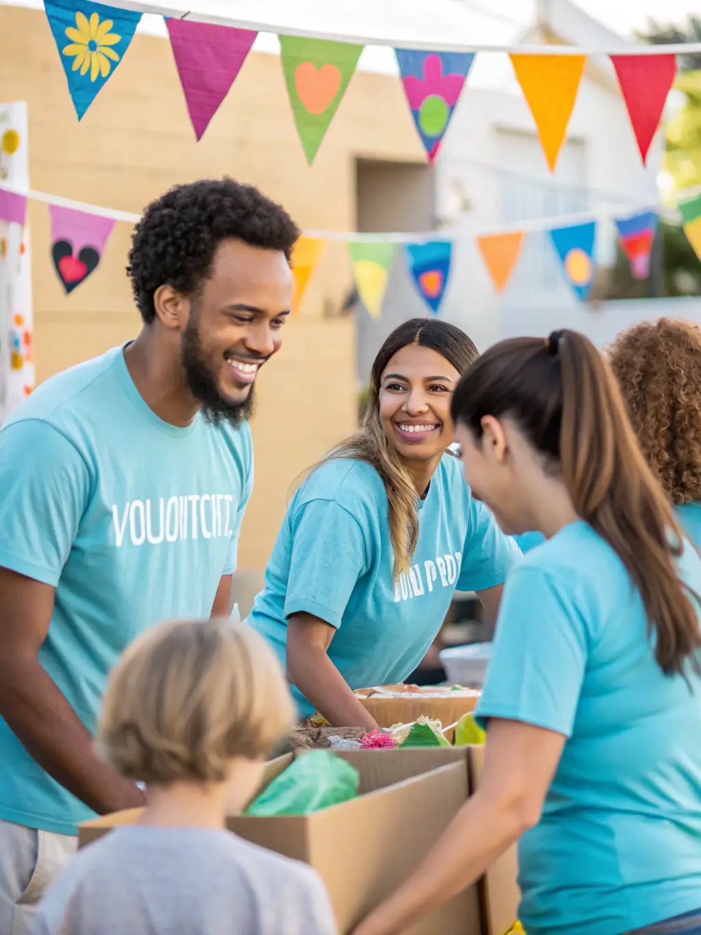 A photograph capturing volunteers from COMITE DES FETES DE LA TOURETTE setting up decorations for a holiday event in the town's main street, with a focus on teamwork and community involvement.