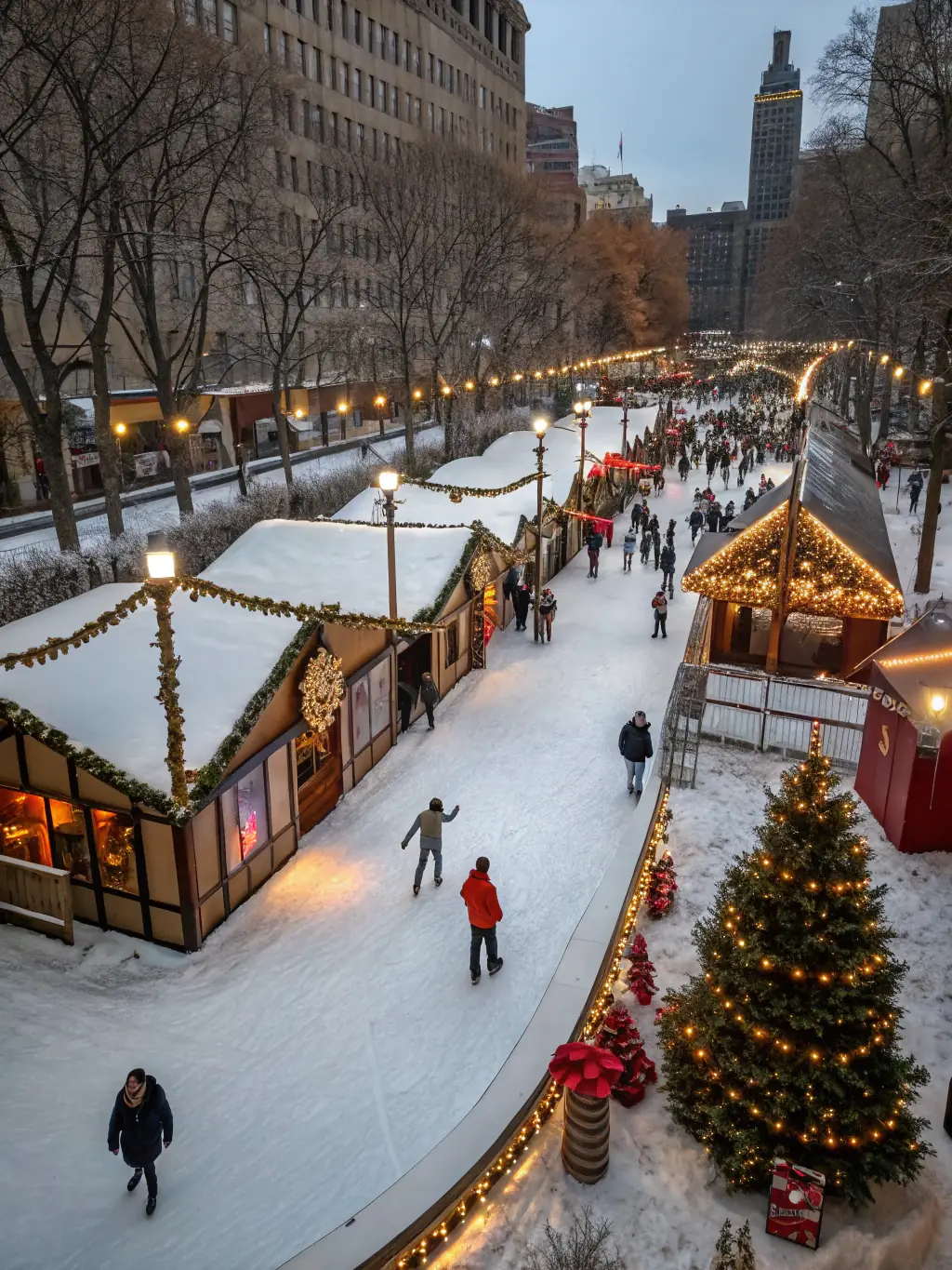 A photograph of volunteers setting up decorations for a Christmas market, illustrating the collaborative effort and festive atmosphere created by COMITE DES FETES DE LA TOURETTE.