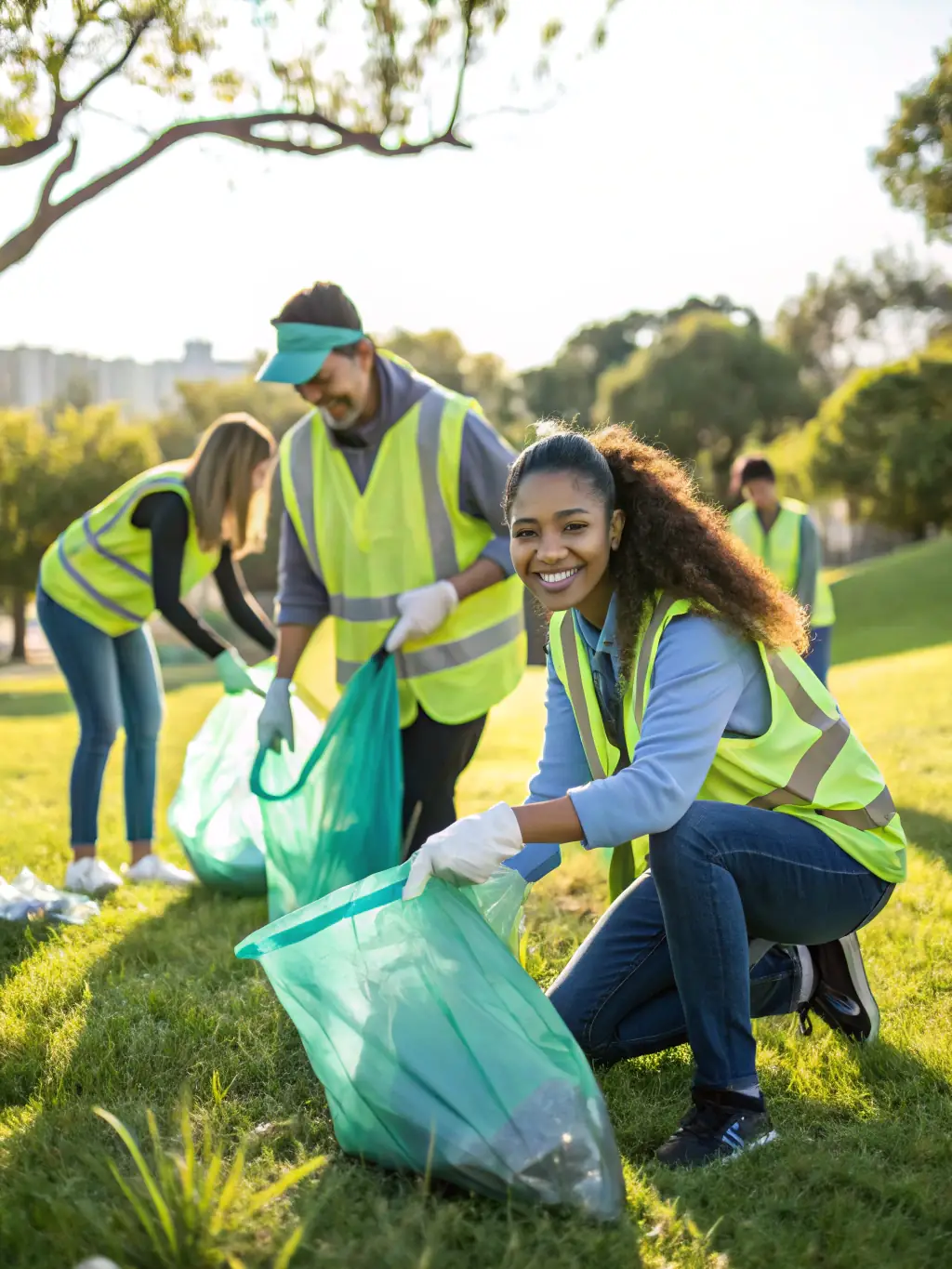 A photo of a group of local residents participating in a community clean-up event organized by COMITE DES FETES DE LA TOURETTE, focusing on environmental responsibility and community pride.