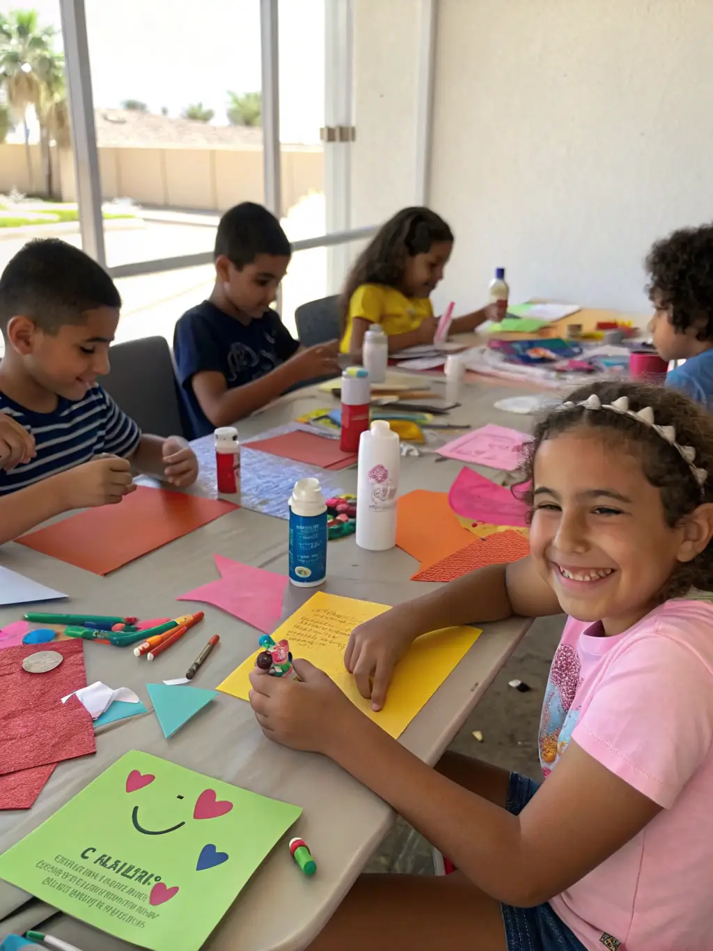A picture of children participating in an arts and crafts workshop during a summer program, highlighting the educational and creative activities organized by COMITE DES FETES DE LA TOURETTE.