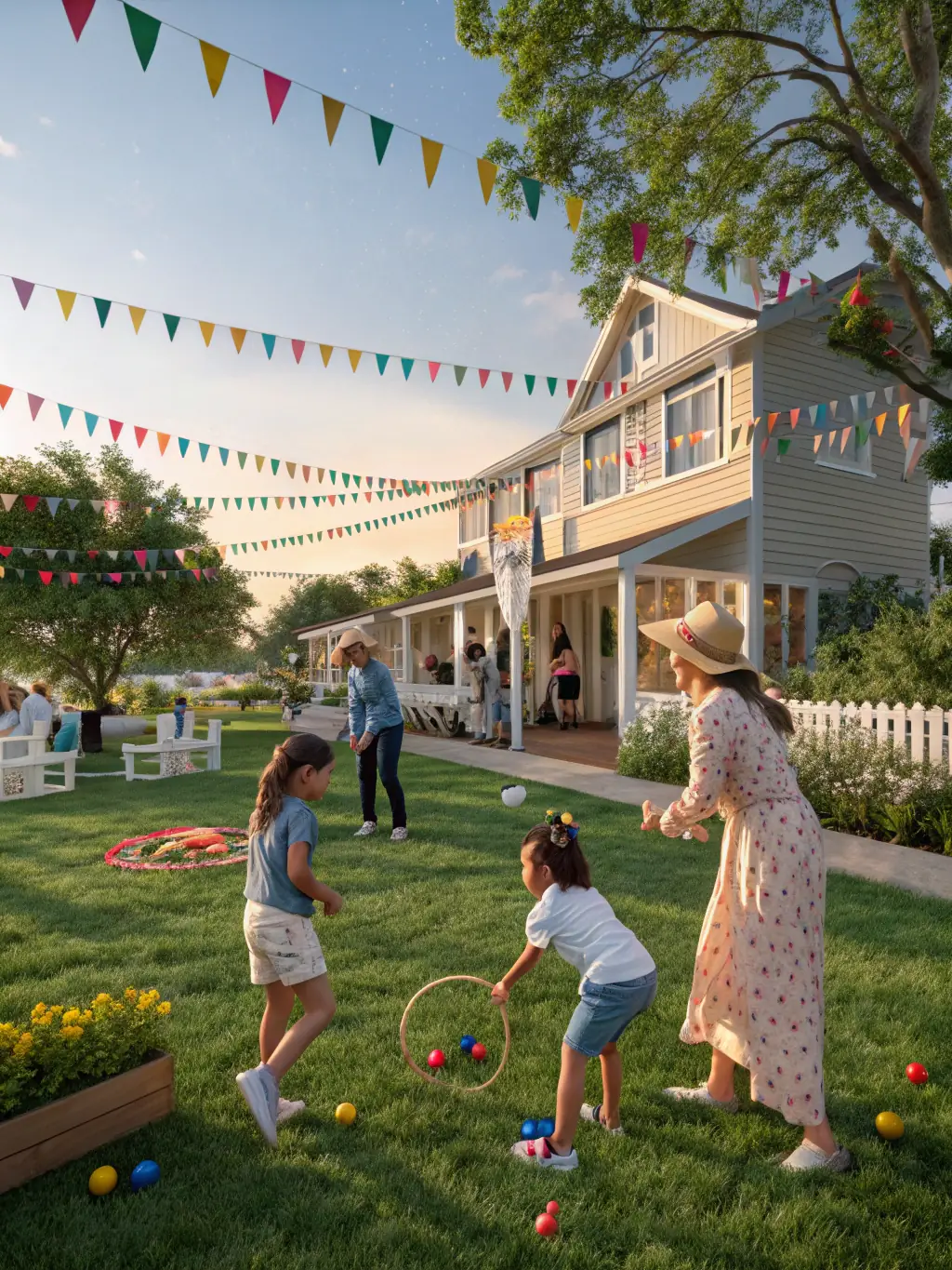 A vibrant image capturing the excitement of the annual village fete, showcasing families enjoying games, food stalls, and live music, reflecting the community spirit fostered by COMITE DES FETES DE LA TOURETTE.
